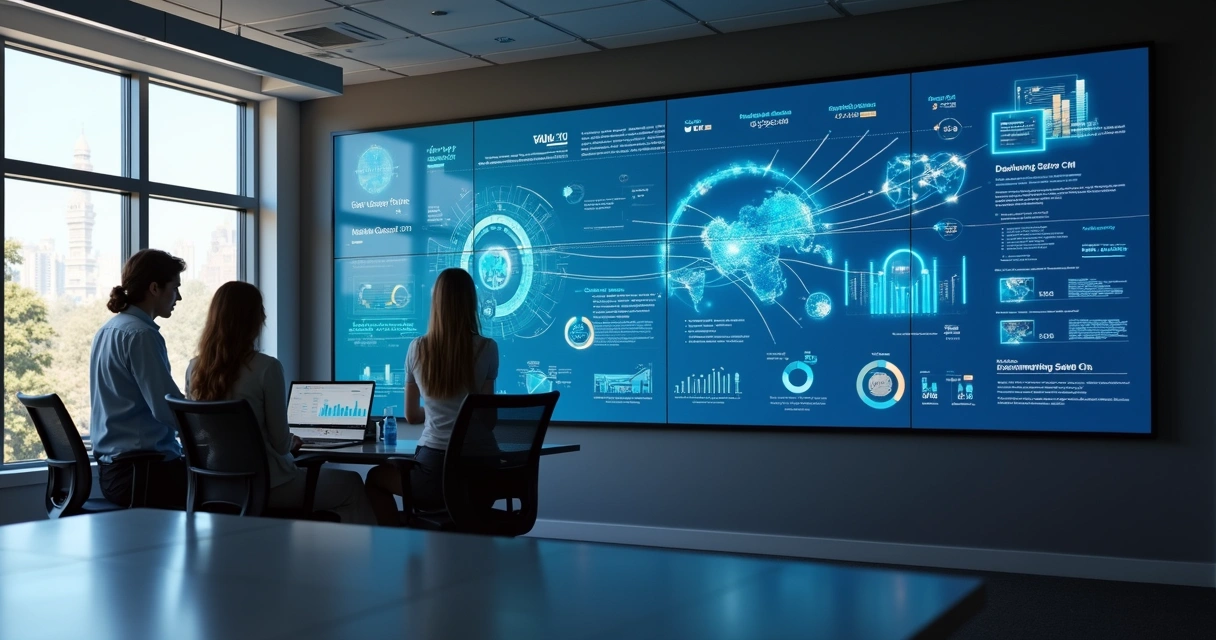 Painel digital mostrando integração entre marketing e vendas 
