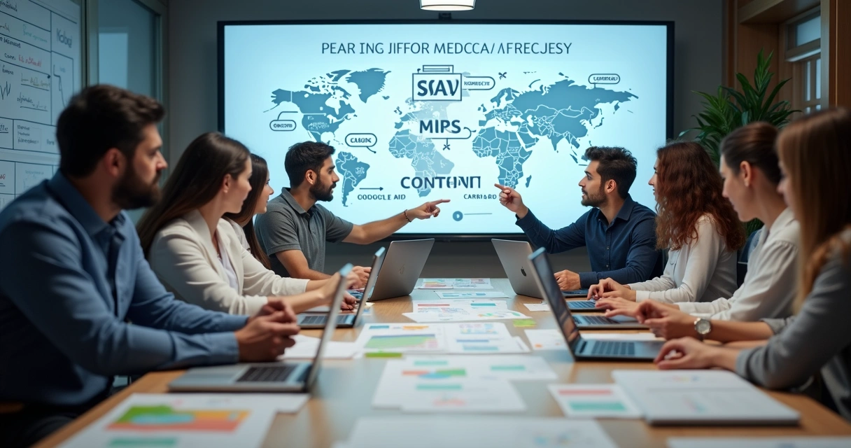 Equipe reunida integrando estratégias de marketing digital para clínica 