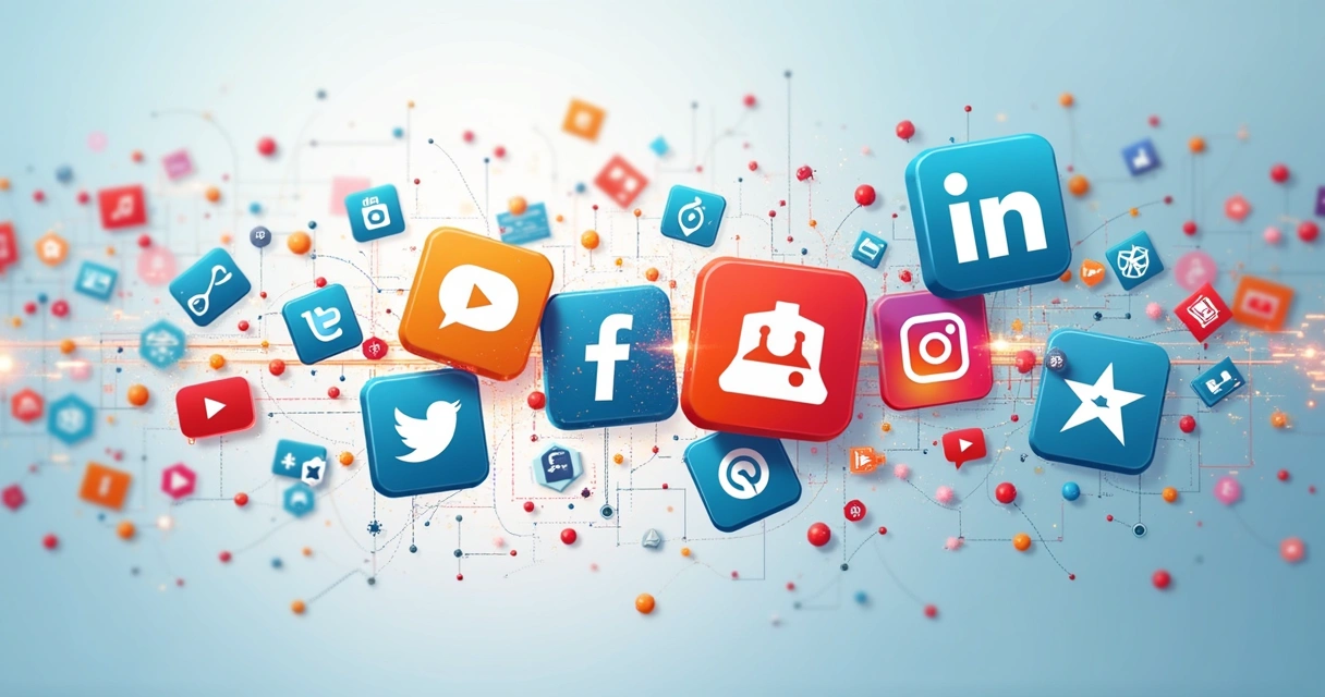 Representação visual da integração de redes sociais com SEO e anúncios digitais 