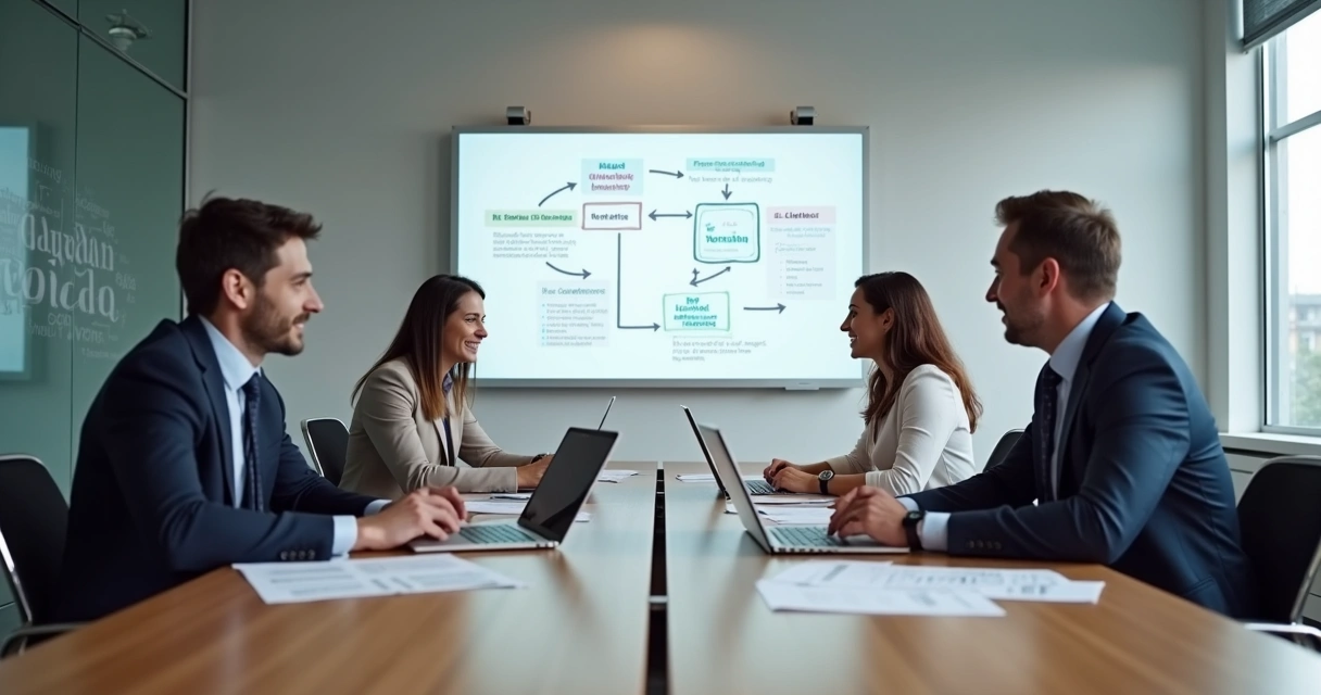 Equipe de marketing e vendas alinhando estratégias lado a lado 