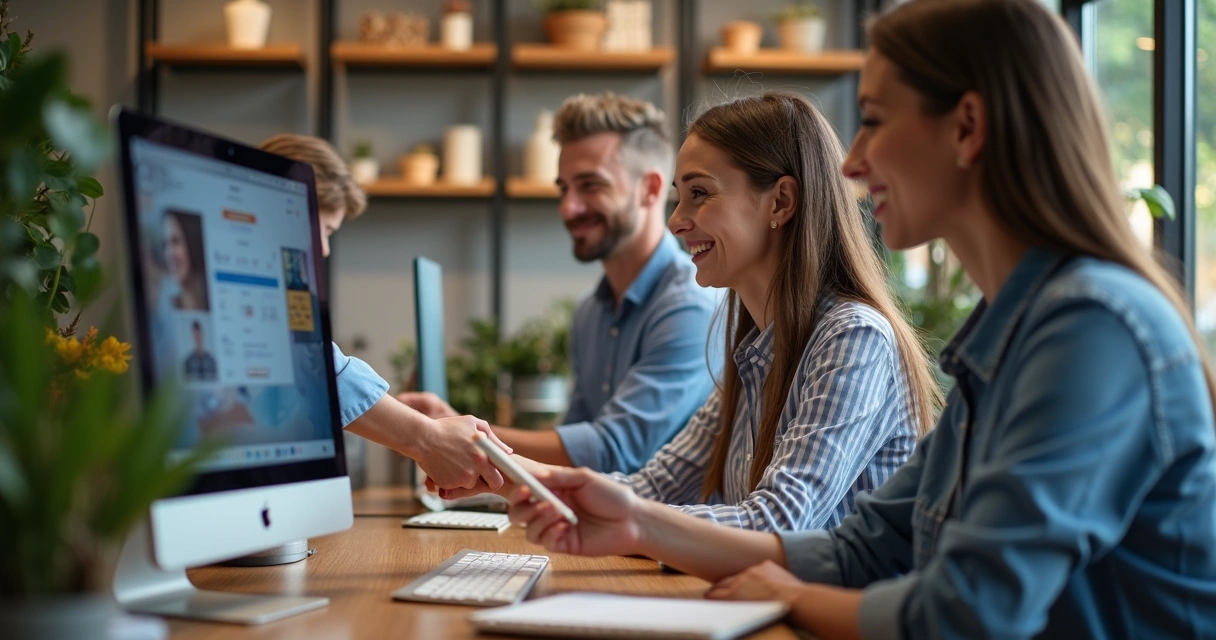 Equipe pequena unida em marketing e vendas integrados