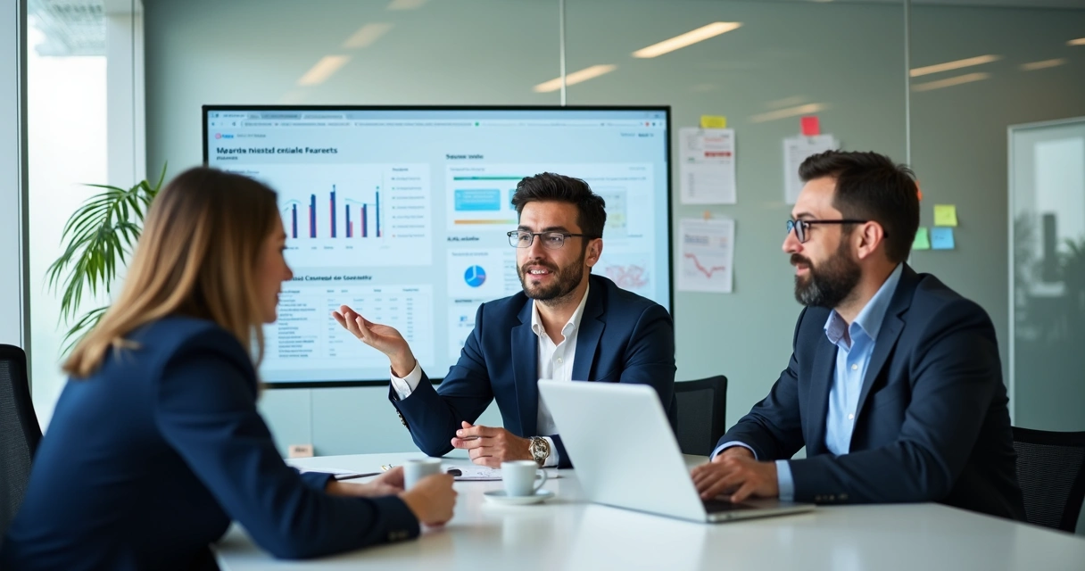 Reunião entre SDR, marketing e vendas alinhando estratégias 