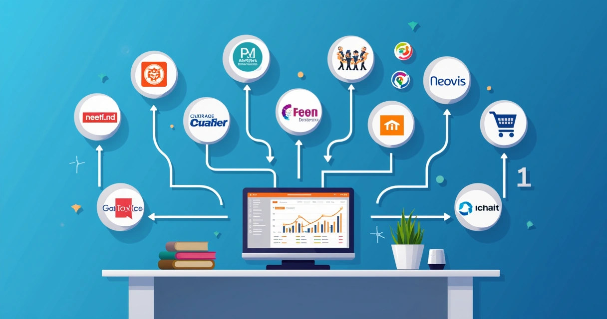 Painel digital mostrando integrações com diferentes marketplaces 