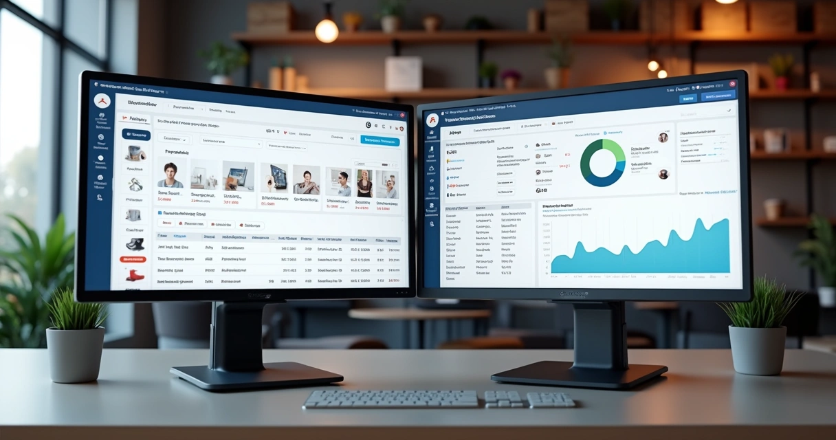 Sincronização de sistemas de e-commerce e marketplace na tela de um notebook 