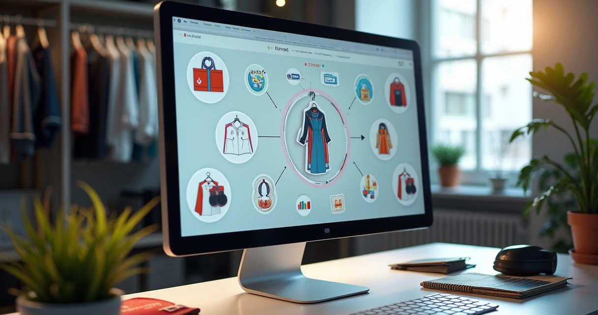 Dashboard de ERP mostrando integração entre loja física, e-commerce e marketplaces, gráficos de vendas 