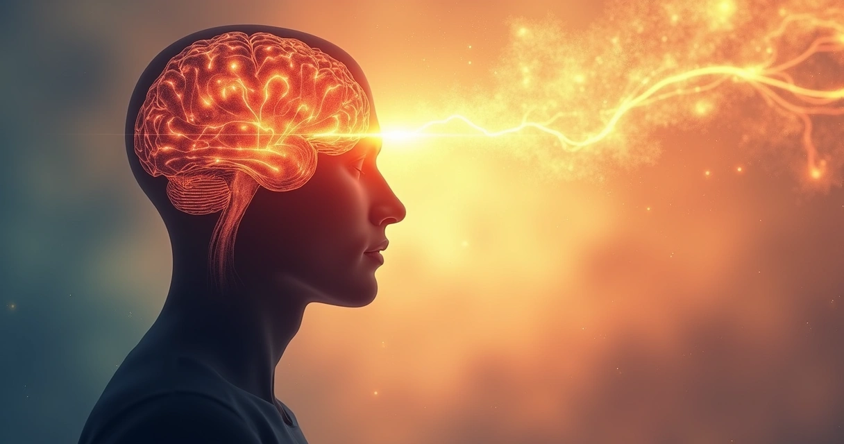 Ilustração de mente e coração conectados por um fluxo de luz 