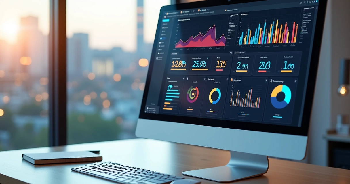 Tela de computador exibindo integração entre MS Project e Power BI com gráficos de projetos coloridos e interface digital 