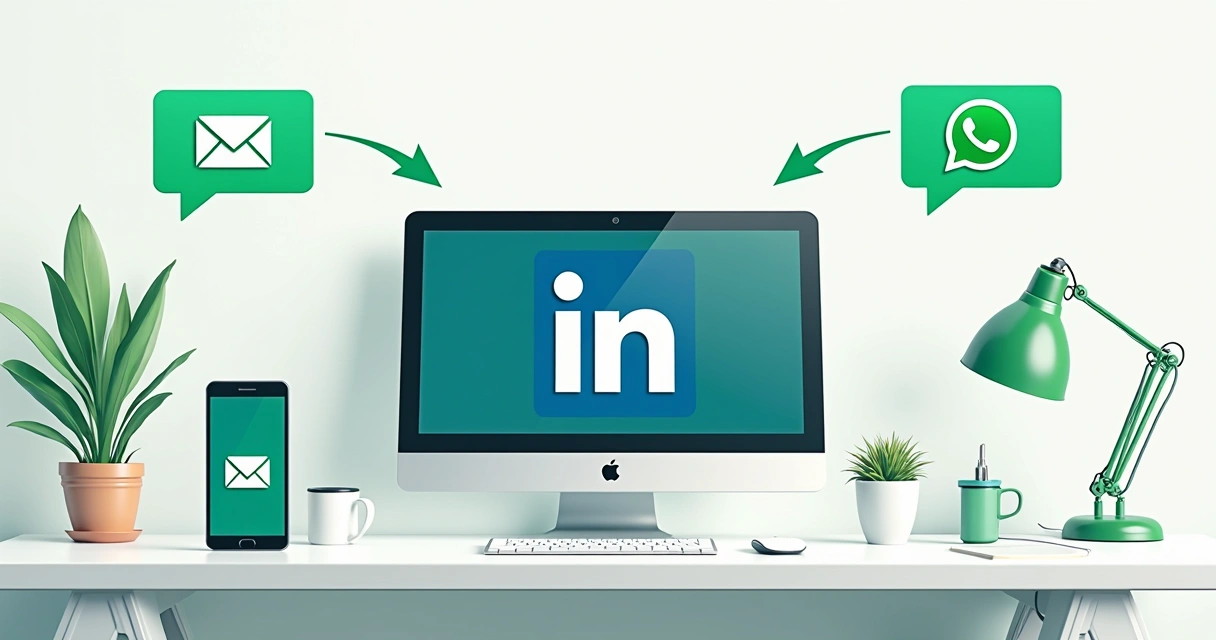 Fluxo de integração entre LinkedIn, e-mail e WhatsApp.