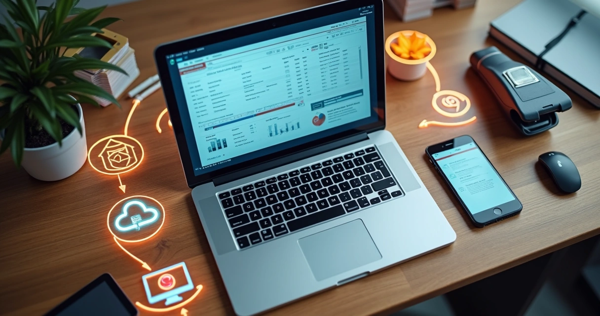 Integração entre ERP, lojas online, aplicativos e sistemas de faturamento com fluxo de dados entre dispositivos 