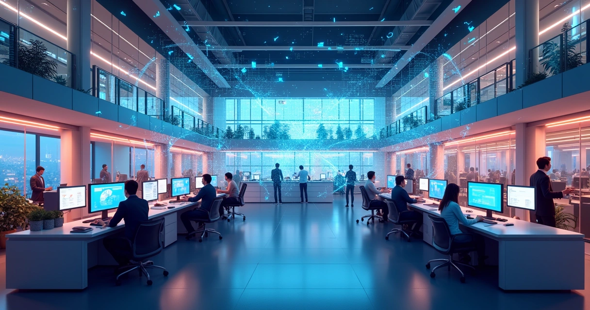 Ilustração de setores empresariais conectados digitalmente 