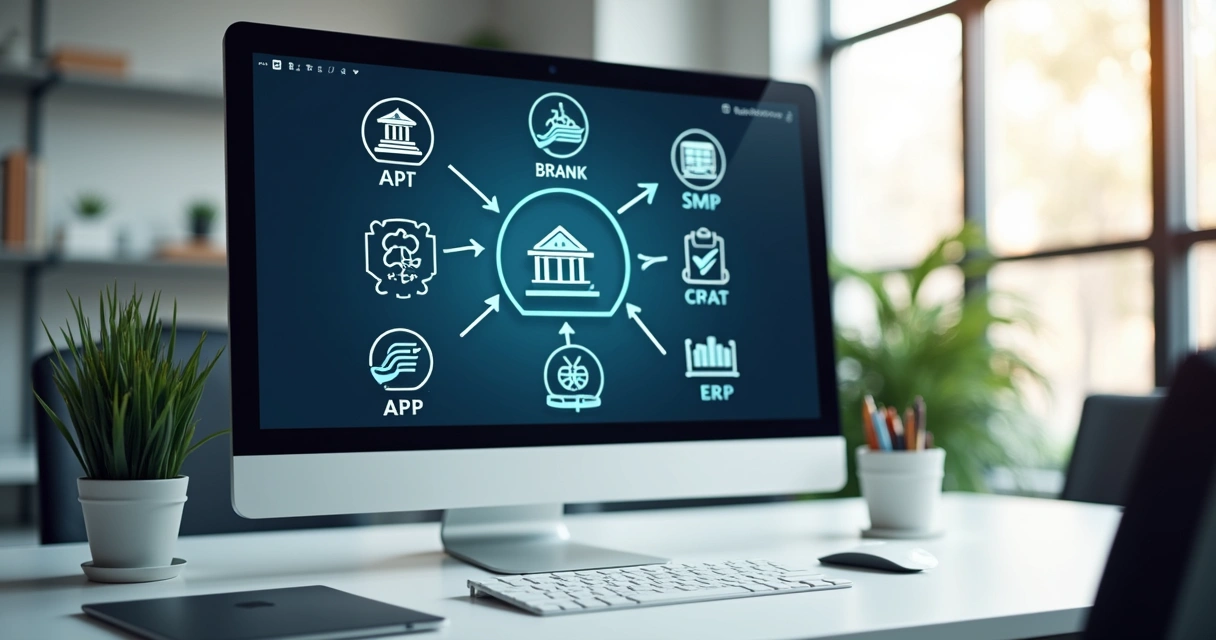 Tela de plataforma mostrando integração entre sistema financeiro e bancos 