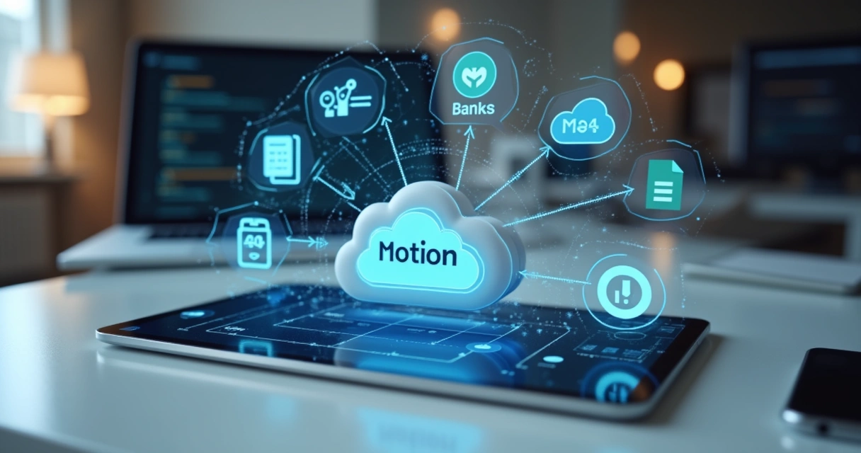 Fluxo visual de integração entre Notion e sistemas externos via automação 
