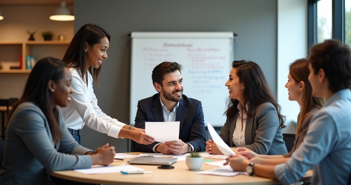 Integração de novo estagiário durante reunião com equipe de RH 