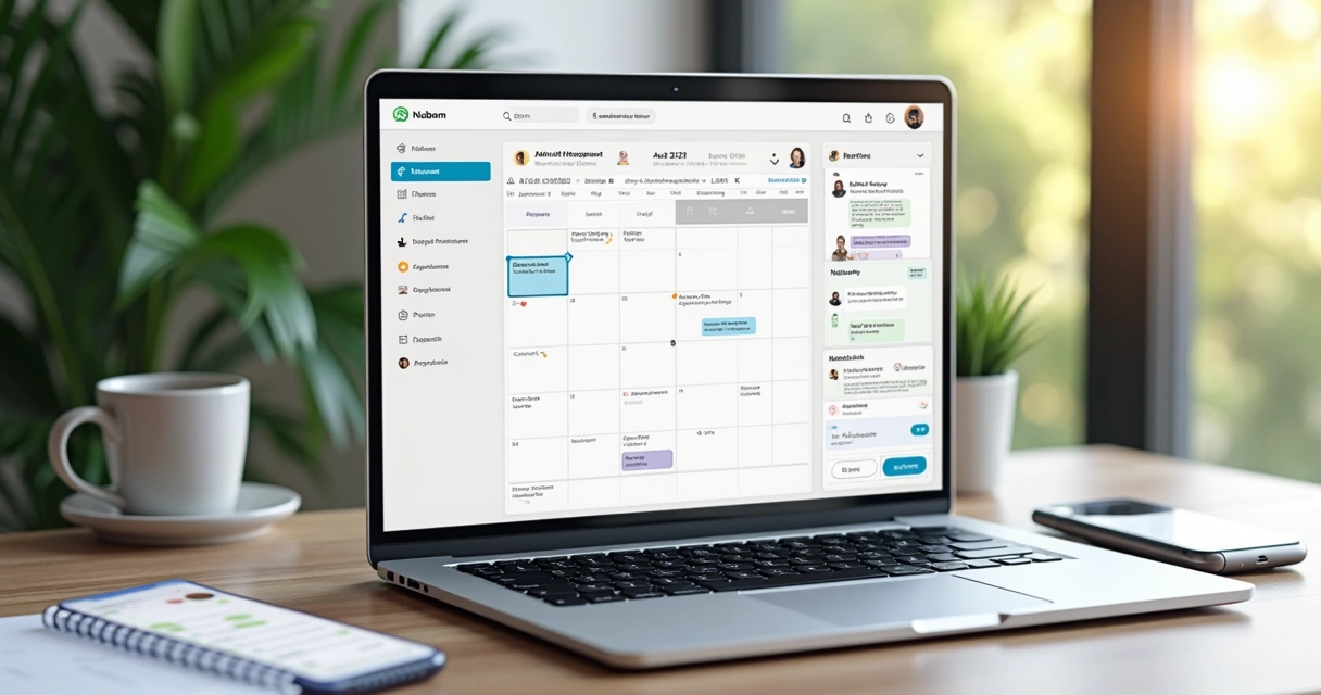 Computador mostrando interface de sistema de agenda integrado com Nubem em ambiente de consultório moderno 