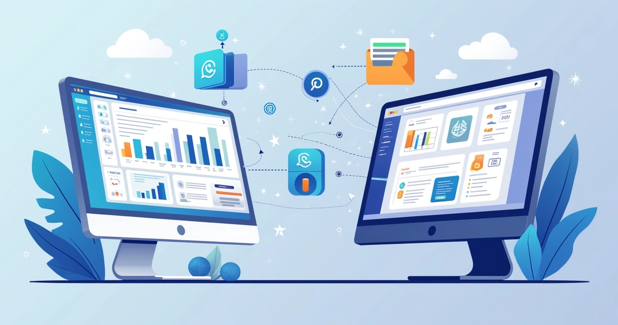 Ilustração de integração entre software financeiro e gestão empresarial 