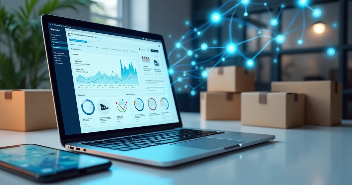 Ilustração realista de integração de pagamentos e logística para dropshipping com elementos digitais e comércio online 