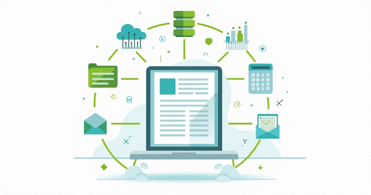 Símbolos de softwares conectados a uma planilha centralizada 