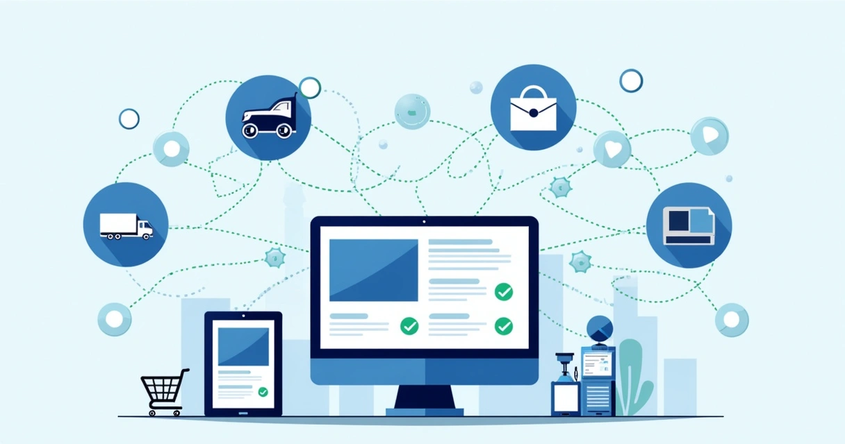 Vendas integradas: telas de e-commerce, marketplace e logística conectadas. 