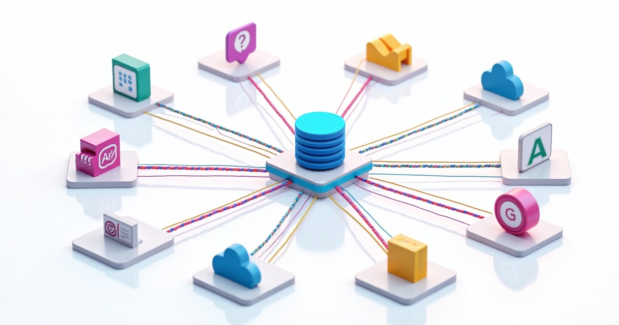 Ilustração de fluxos de integração entre diferentes plataformas digitais 