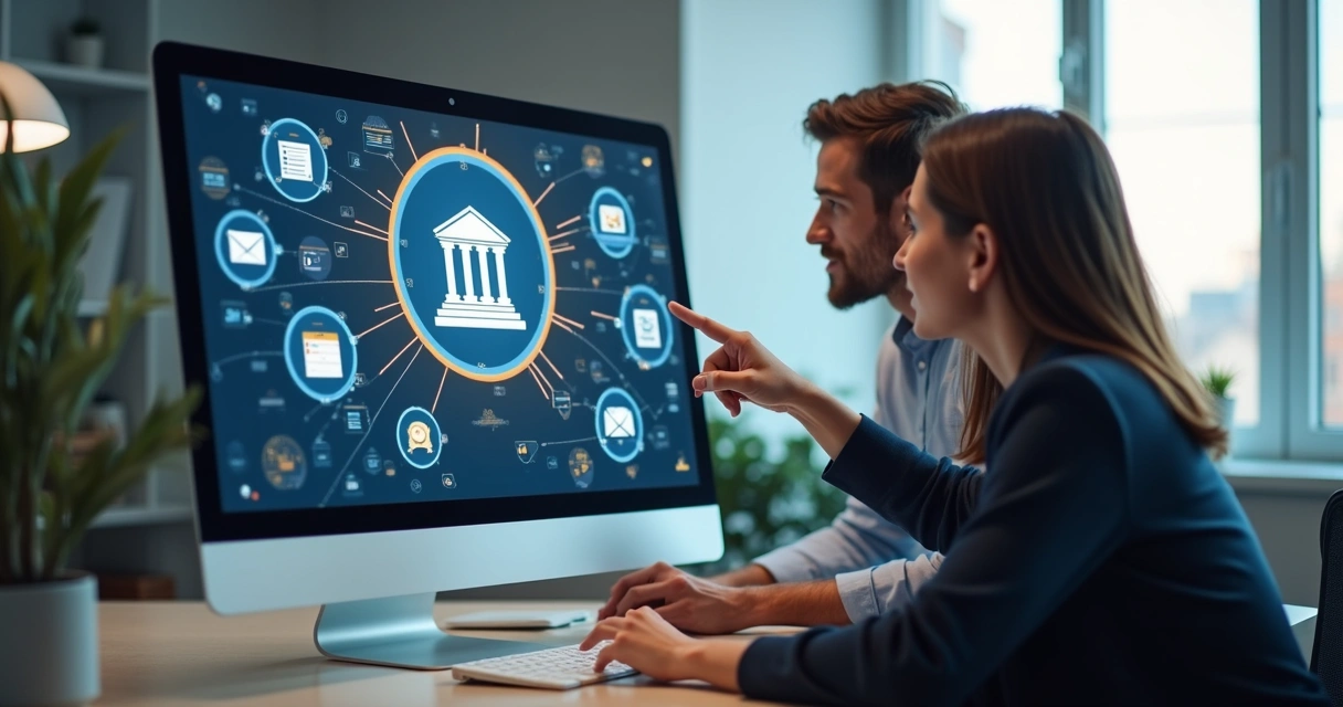 Tela de plataforma mostrando integração entre ferramentas jurídicas e agenda digital 