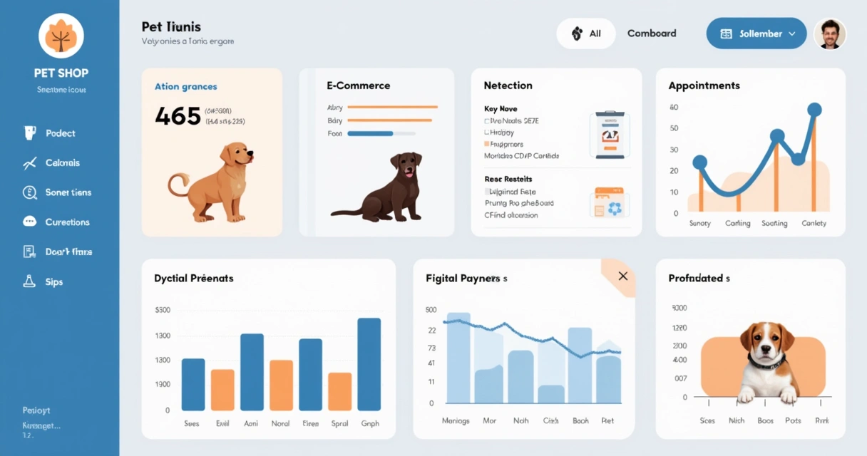 Dashboard de sistema para petshop com integrações de e-commerce, agenda e pagamentos digitais 