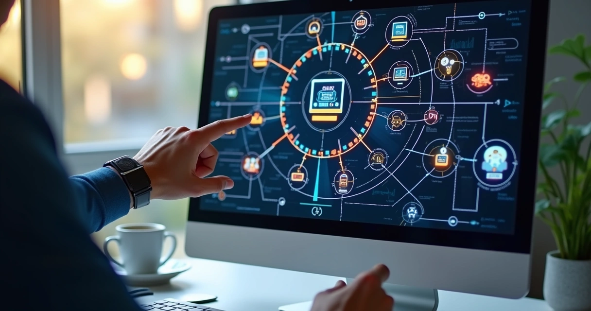Integrações digitais entre SaaS, CRMs e telefonia sendo representadas por conexões na tela de computador 