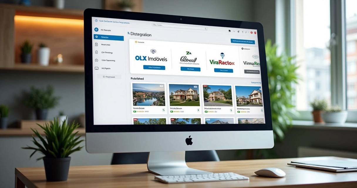 Painel mostrando integração com portais de anúncio de imóveis.