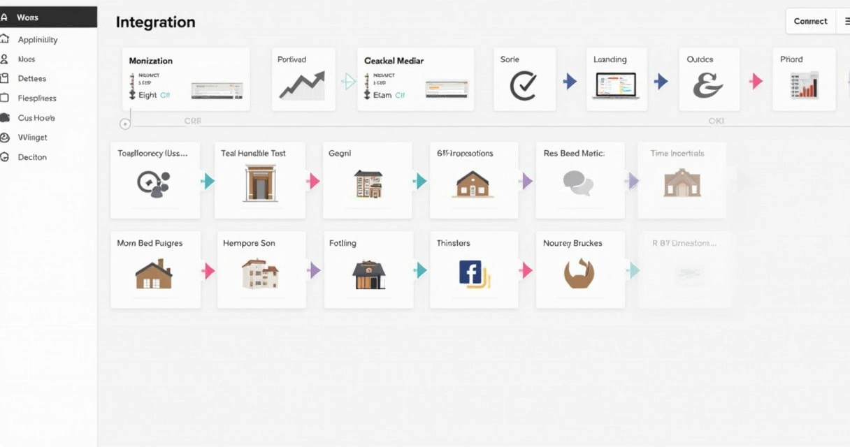 Painel de CRM conectando portais imobiliários e redes sociais.