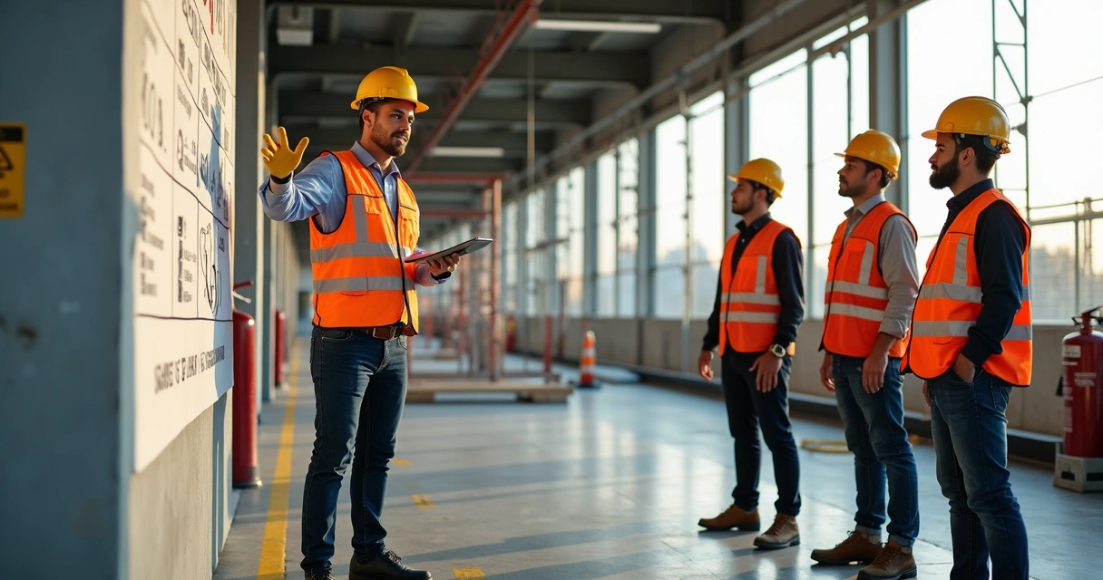 Orientação presencial de segurança no canteiro de obras