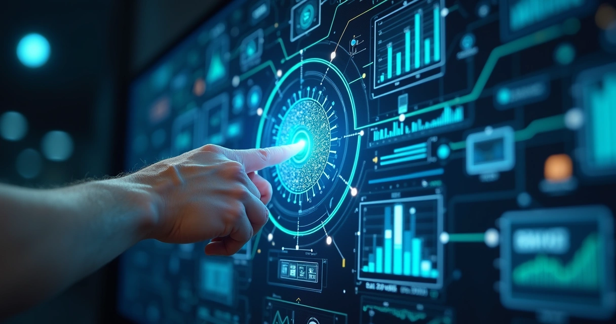 Tela de sistema ERP mostrando integração de módulos financeiros, vendas e estoque em interface digital moderna 