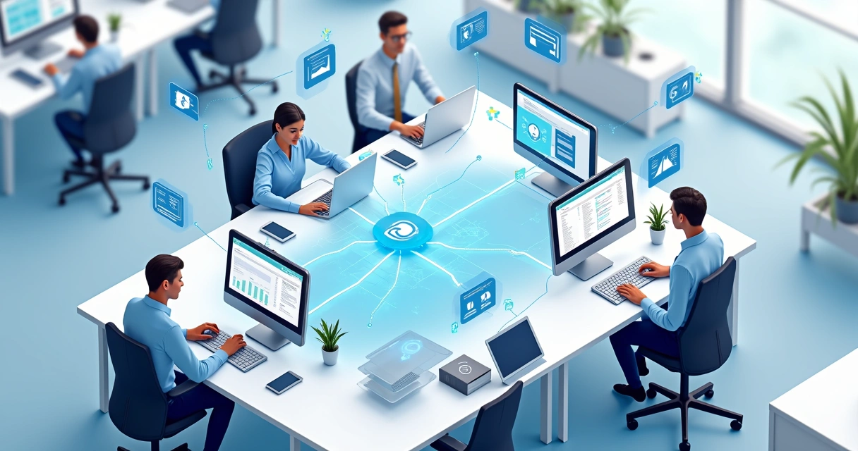 Tela de um sistema mostrando integração de vários aplicativos e dados 
