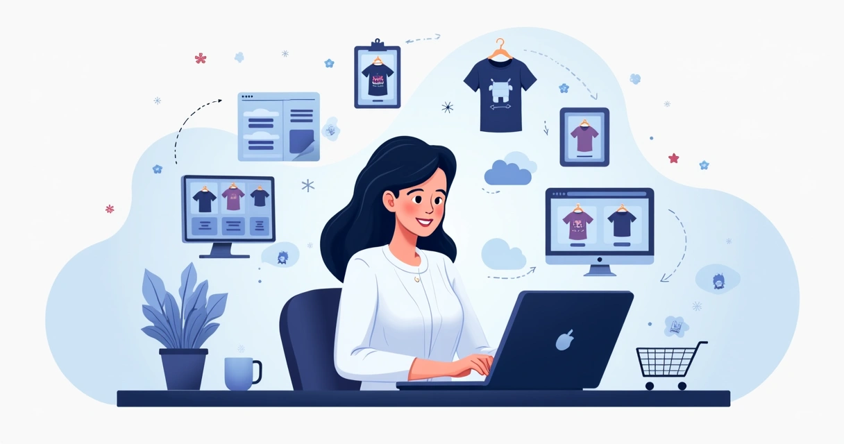 Ilustração de integração digital entre plataforma de produtos personalizados e loja online Nuvemshop 