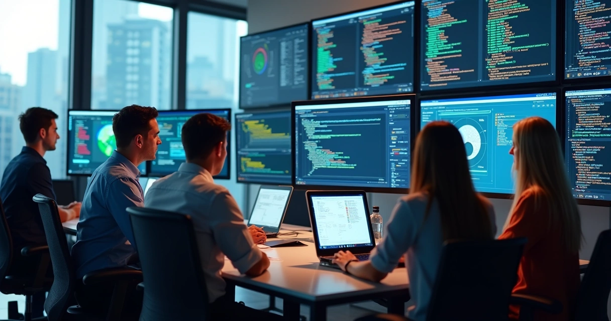 Equipe de TI revisando integrações entre módulos ERP 