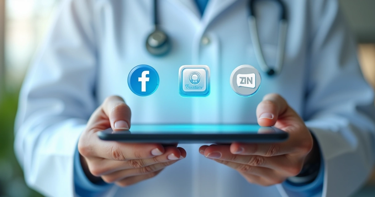 Representação gráfica de integração de redes sociais em site médico 