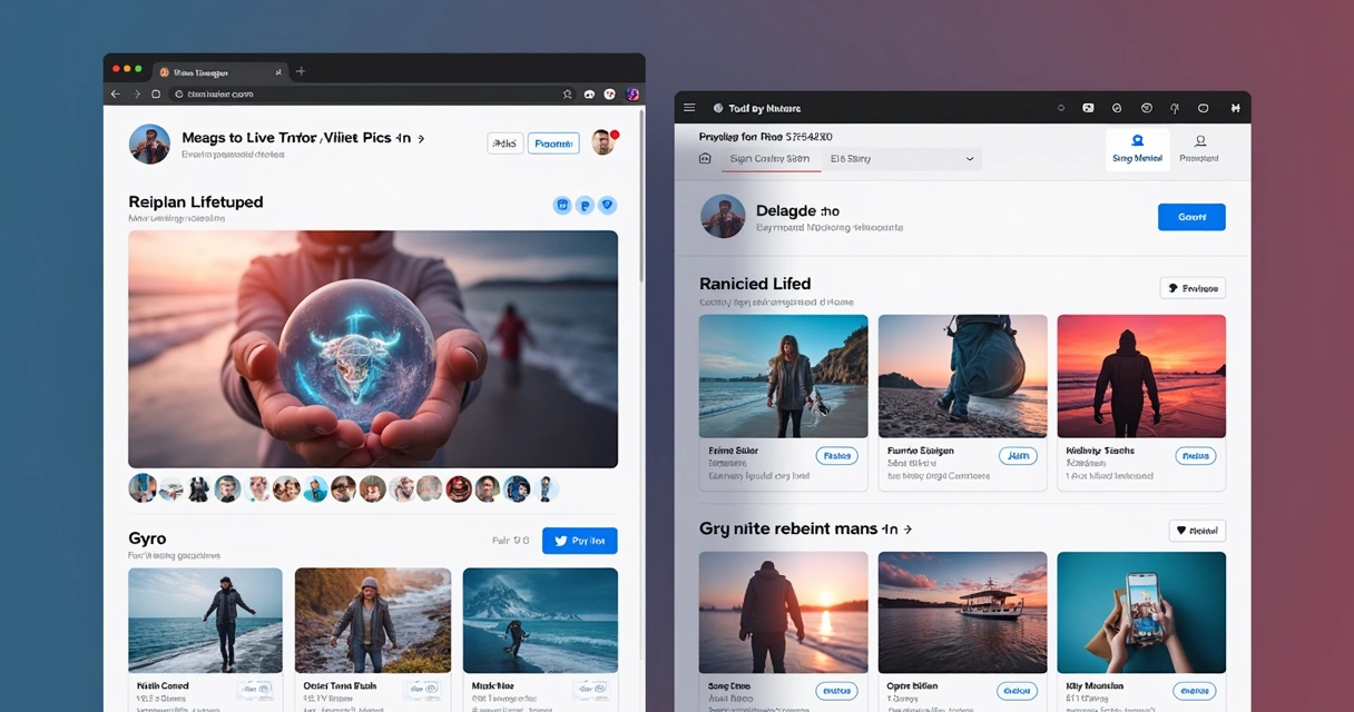 Site com feeds integrados e botões de redes sociais visíveis 