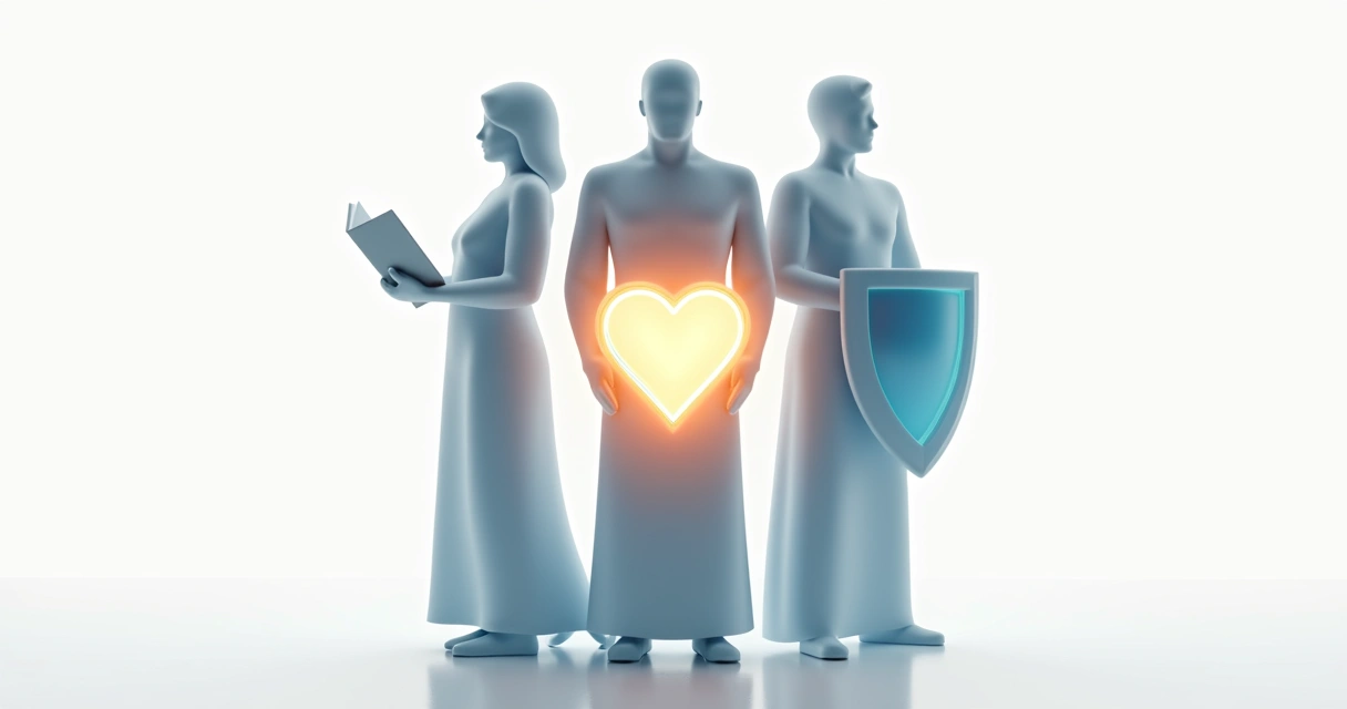 Representação gráfica dos três selfs, com a alma ao centro buscando sintonia com razão e guardião. 