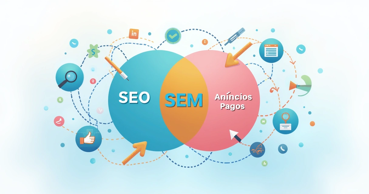 Gráfico mostrando integração de estratégias SEO e anúncios pagos 