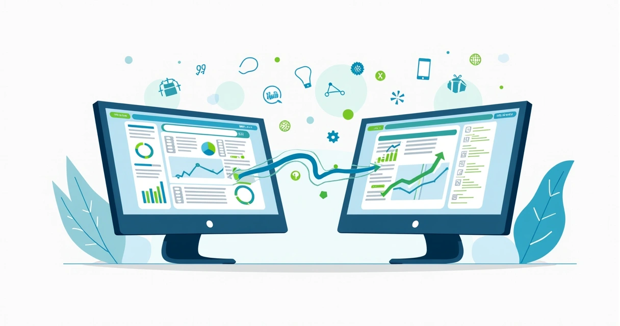 Plataformas de SEO e tráfego pago conectadas por fluxos de dados 