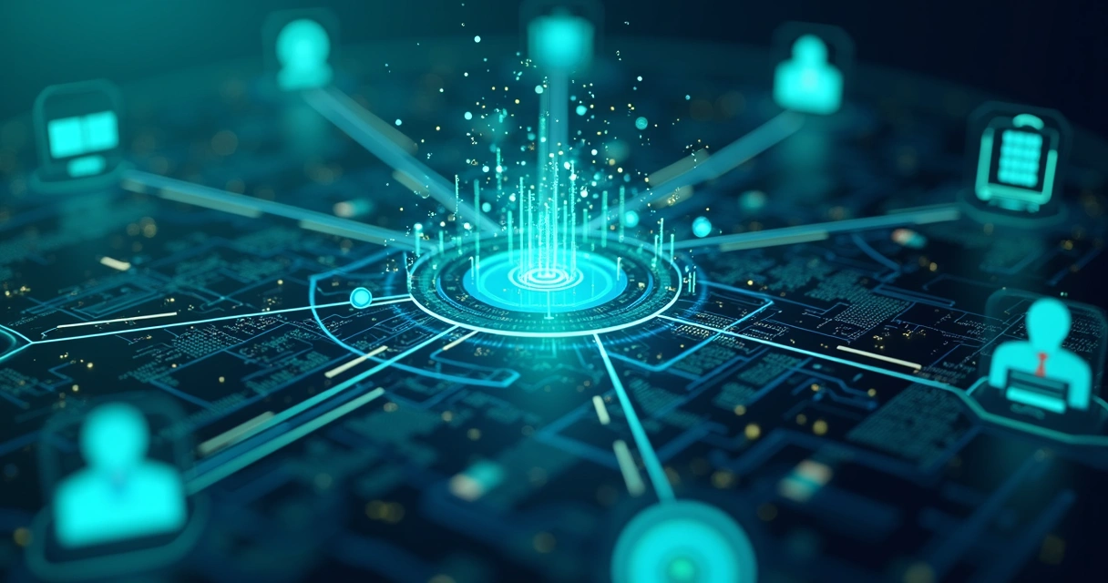 Ilustração sobre integração entre setores com dados conectados 