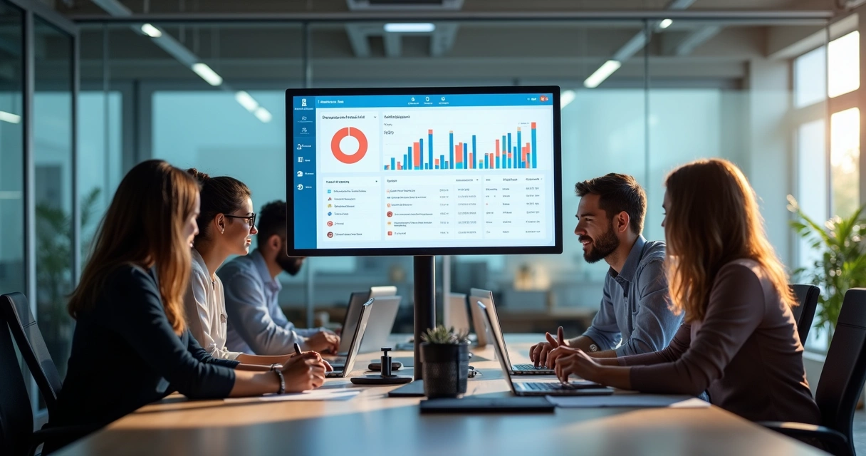 Tela de computador mostrando integração de setores de uma loja 