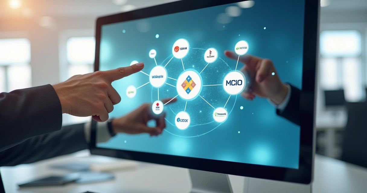 Tela de computador com integração visual de IA em sistemas corporativos 