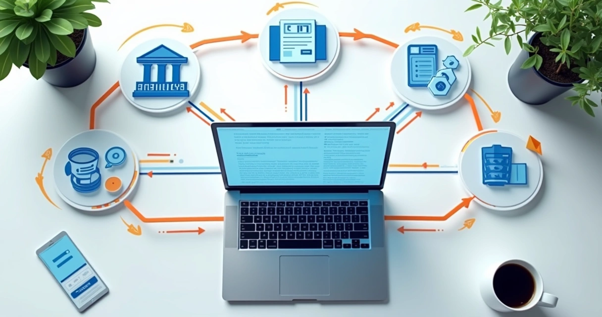 Esquema visual de integração entre banco, ERP e sistema de caixa 