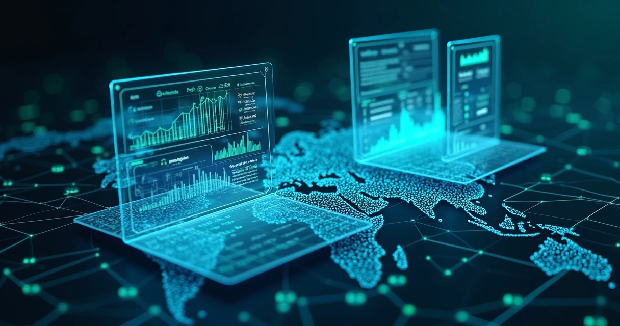Ilustração de sistemas de empresas sendo integrados em um painel digital 