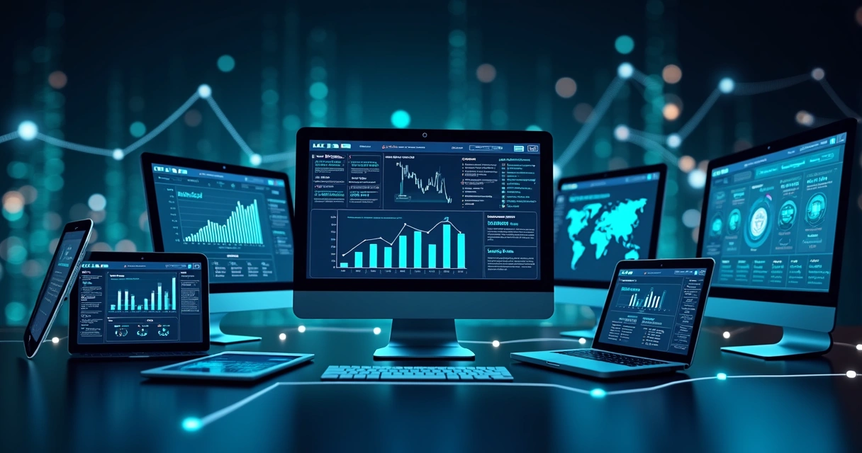 Telas de sistemas diferentes conectadas por linhas digitais 
