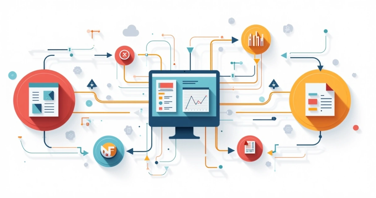 Ilustração de diferentes sistemas conectados em um dashboard de BI 