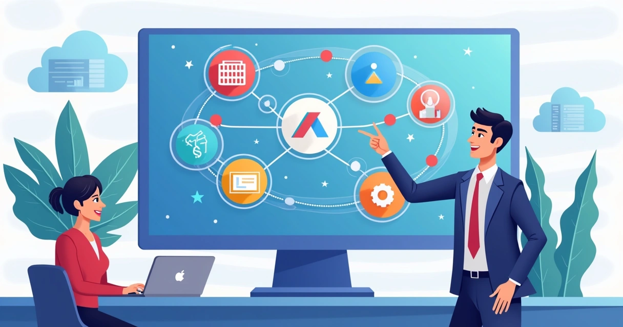 Sistemas contábeis conectados em tela digital 