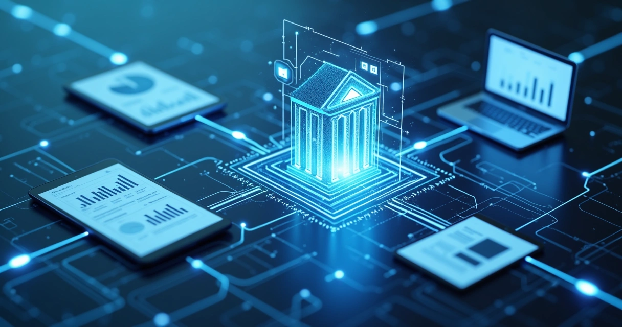 Fluxo digital conectando sistemas de gestão e finanças 
