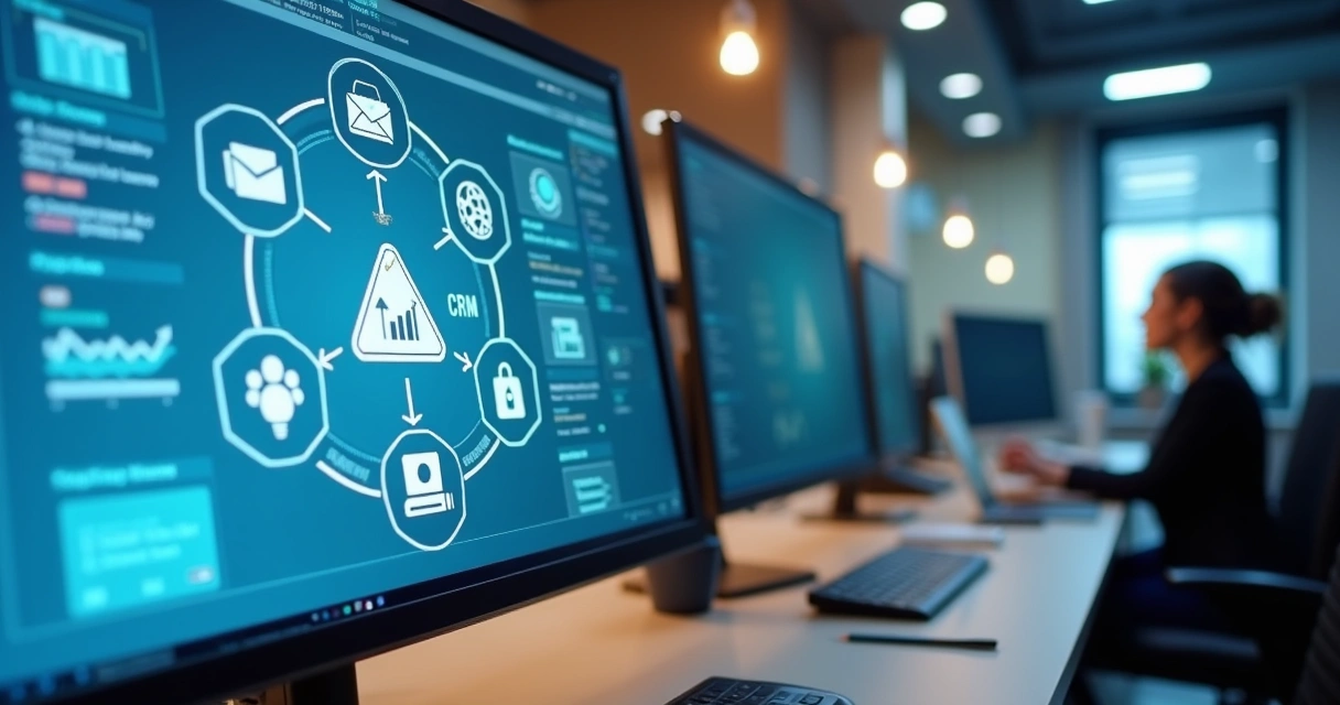 Screen with CRM connected to email, ERP, and calendar