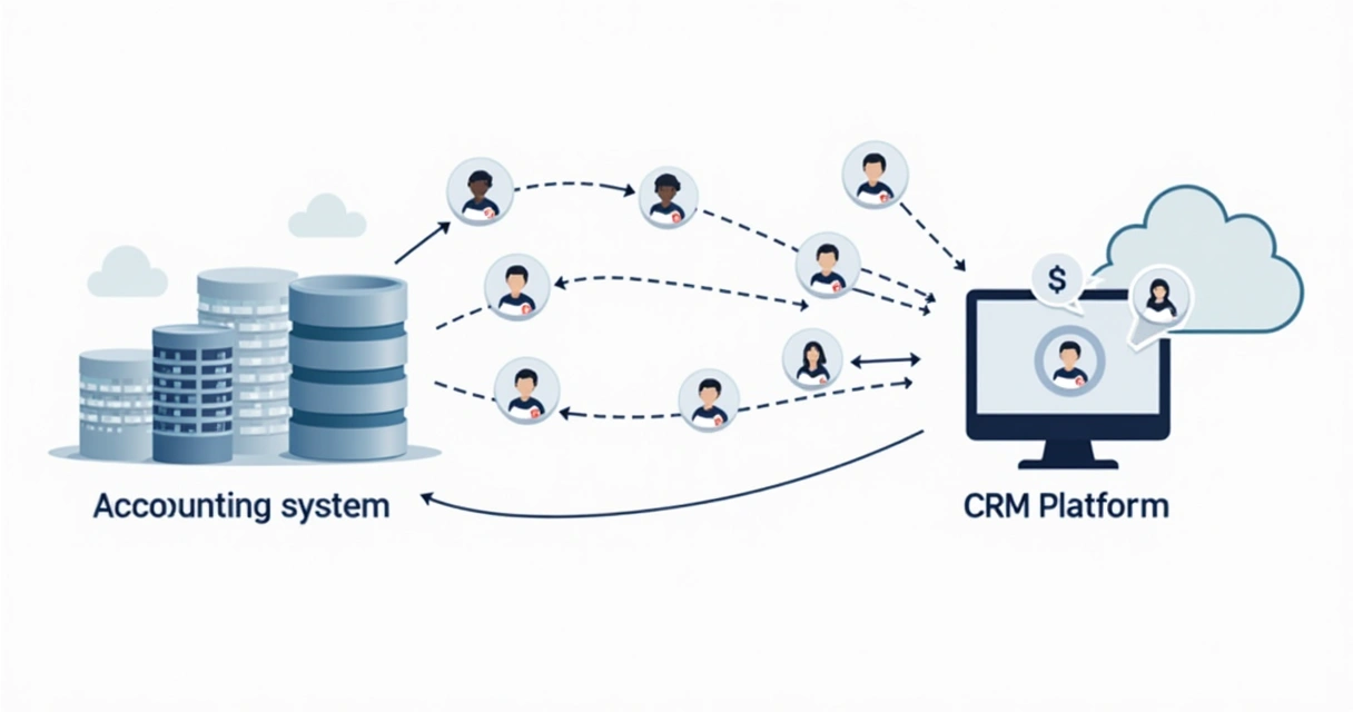 Fluxo visual de integração entre sistemas contábil e CRM 