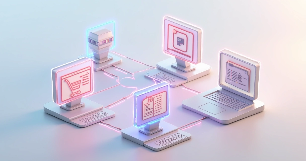 Conexão digital entre sistemas diferentes, linhas mostrando fluxo de dados